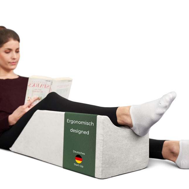 Ergonomic vein pillow for leg elevation - leg elevation pillow, leg support wedge pillow/support pillow for legs and knees, ideal as a lymphatic pillow and vein wedge, WHITE