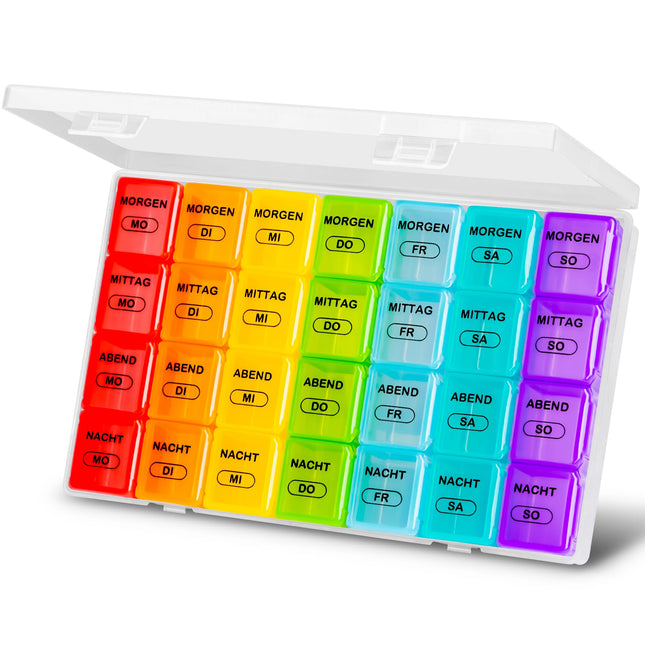 Pill box 7 days large compartments, medication box 7 days 4 compartments BPA free pill box 7 days morning noon evening night, week pill organizer pill box large travel for vitamin