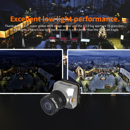 RunCam Phoenix2 Nano Freestyle FPV Camera 1000TVL 1/2" COMS Sensor 2.1mm (M8) FOV 155° 4:3/16:9 PAL/NTSC switchable for FPV Drone Copter Quadcopter