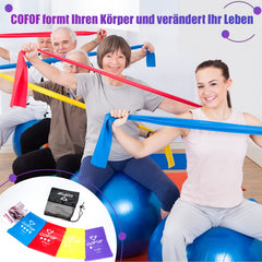 COFOF Fitness Bands Set of 4, 1.8M Exercise Band with 4 Resistance Levels, Fitness Band with Carrying Bag &amp; Exercise Instructions Supplied Ideal for Yoga, Pilates, Strength Training, Physiotherapy
