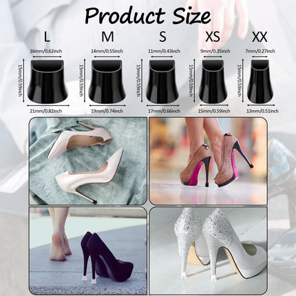 Molain 10 Pairs of High Heel Protectors, 5 Sizes High Heel Stopper High Heel Protector for Grass Wedding Outdoor Activities - Transparent, Black, Xx/Xs/S/M/L