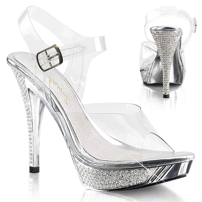 Pleaser Women's Platform Sandals Elegant 408, Transparent (Clr/Slv Chrome), Size 38 (UK 5)
