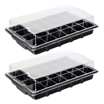 Schramm® 2 piece cultivation set greenhouse cultivation tray pots indoor greenhouse 38.5 x 24 x 7 cm for 48 cultivation pots cultivation set mini greenhouse black
