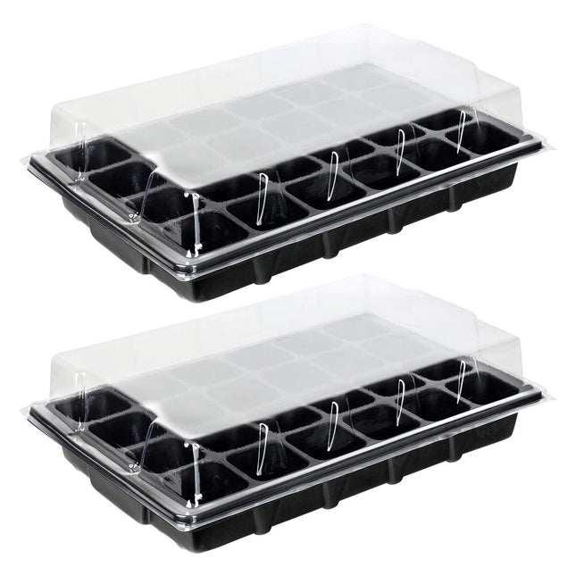 Schramm® 2 piece cultivation set greenhouse cultivation tray pots indoor greenhouse 38.5 x 24 x 7 cm for 48 cultivation pots cultivation set mini greenhouse black