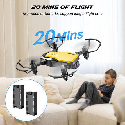 SIMREX X300C Drone with 720P HD Camera, RC Quadcopter Foldable Drone, Mini Drone with Altitude Hold, 3D Flip, Headless Mode, Gravity Control and 2 Batteries, Gifts for Kids, Adults, Yellow
