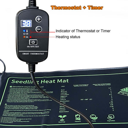 Plant Heating Mat Graphene, Heat Mat for Seedling Germination, IP67 Waterproof 20W Temperature Heating Pad Mat Warmer Bed Mat for Cultivation Greenhouse or Growbox (53*25 cm, with Thermostat Timer)