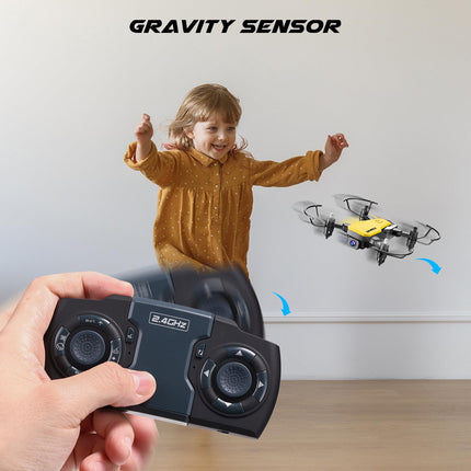 SIMREX X300C Drone with 720P HD Camera, RC Quadcopter Foldable Drone, Mini Drone with Altitude Hold, 3D Flip, Headless Mode, Gravity Control and 2 Batteries, Gifts for Kids, Adults, Yellow