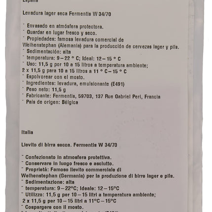 Fermentis Brewer's Yeast US-05 W 34/70 S-33 S-23 top-fermenting bottom-fermenting (W 34/70)
