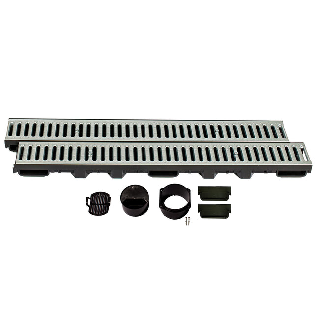 ScarMaxx - A15 drainage channel set - floor channel - rainwater drain - drain with grid - drainage channel - flat - plastic - height 60mm - with galvanized steel grate - 2m