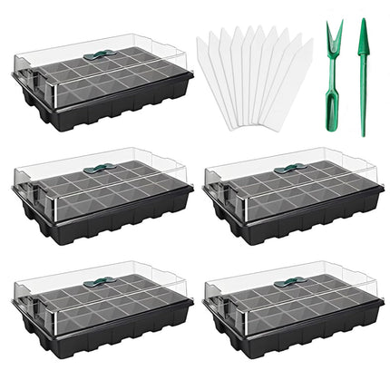 Richaa 5 pieces 120 cells cultivation set mini cultivation greenhouse small plants indoor greenhouse cultivation set cultivation tray with lid room greenhouse windowsill for indoor