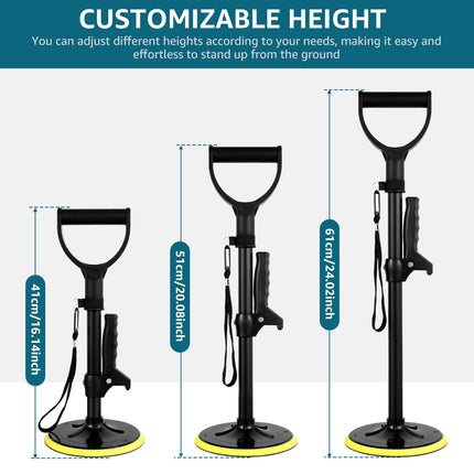 Standing aid height adjustable 41/51/61cm, standing aid with 18cm diameter round non-slip base, armrests, standing aid for seniors, robust, helps older people stand (yellow)