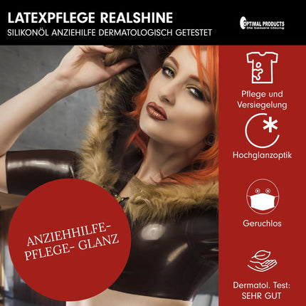 Optimal Products Latex Care REALSHINE Silicone Oil 1 Liter | dermatologically tested oil for latex | professional rubber care and economical donning aid | odorless latex care for a high-gloss finish