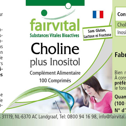 Fairvital | Choline Bitartrate plus Inositol - 100 Tablets - HIGH DOSE - VEGAN