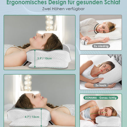 DONAMA Sleeping Pillow, Neck Support Pillow, Height-Adjustable Memory Foam Pillow, Ergonomic Pillow, Breathable, For Side &amp; Back Sleepers, Gray