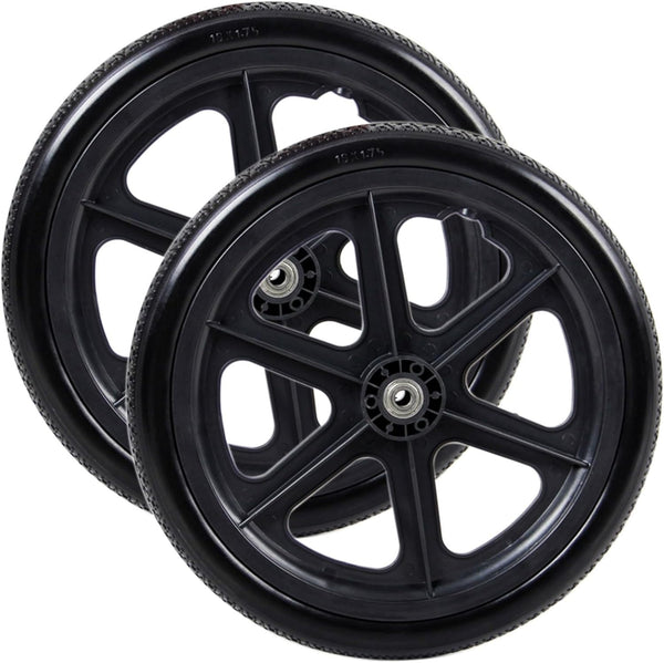 2 pieces 16 inch wheelchair rear wheel replacement accessories 16x1.75, solid rubber tires with 12mm bearings for manual wheelchairs (black)