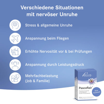 Pascoflair: 90 tablets - herbal sedative - for nervous restlessness, e.g., due to stress - 425 mg concentrated extract per tablet corresponds to 4250-6375 mg passionflower (daily dose)