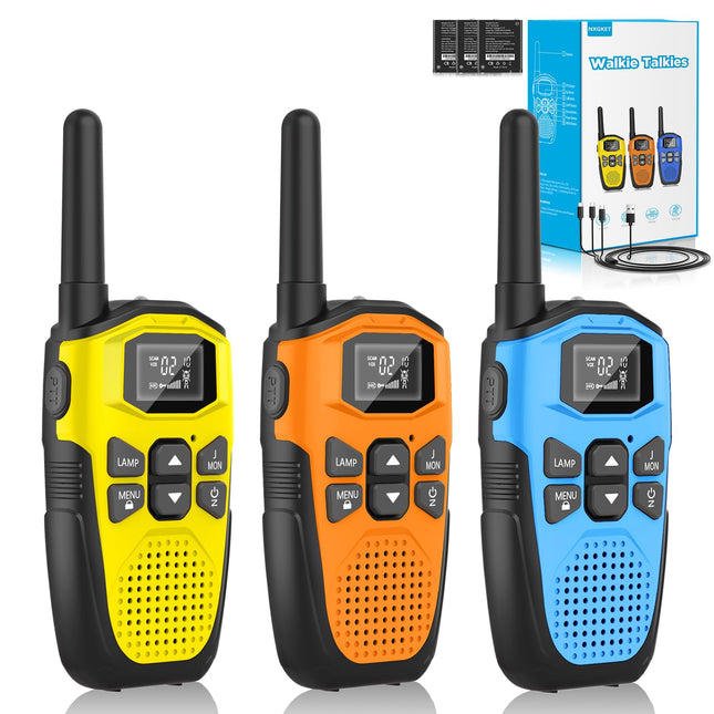 Set of 3, NXGKET Walkie Talkies Rechargeable for Adults and Children, Long Range 5km Walkie Talkie with Li-ion Battery, VOX Flashlight for Outdoors, Camping, Hiking