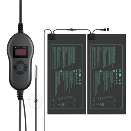 Luxbird 2 Heat Mats with 1 Controller, Timing Function, Indoor Greenhouse Heat Mat 30 Watt, One-to-Many Control, IP67 Waterproof, Plant Heating Mats, 52.7x25.4cm