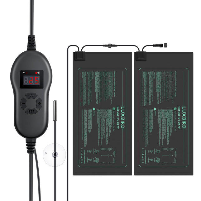 Luxbird 2 Heat Mats with 1 Controller, Timing Function, Indoor Greenhouse Heat Mat 30 Watt, One-to-Many Control, IP67 Waterproof, Plant Heating Mats, 52.7x25.4cm