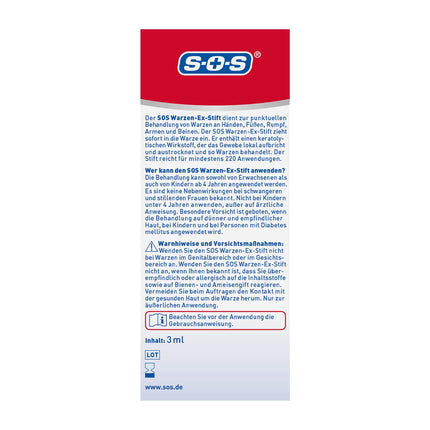 SOS Wart-Ex Pen, for the removal of ordinary, instant-acting wart pens, wart remedy with simple and precise pen application, effective from the first application, 3 ml solution