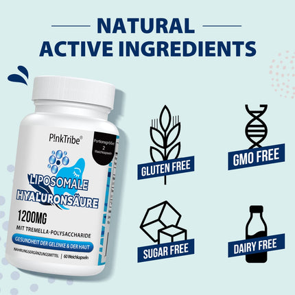 Liposomal Hyaluronic Acid Capsules - High Dose with 1200mg Hyaluronic Acid, High Molecular Weight Hyaluronic Acid (500-700 kDa), Free from Additives, 60 Capsules (2 Pack)