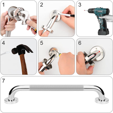 supregear Grab Bar Bathroom, 304 Stainless Steel Bathroom Grab Bar, Non-Slip Bathroom Handle Safety Handle Indoor/Outdoor Auxiliary Handle for Kitchen Bedroom Bathtub, Shower and Steps, 30 cm