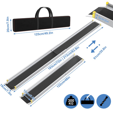 HENGMEI wheelchair ramp telescopic ramps telescopic rail door threshold aluminum threshold ramp wheelchair ramp door threshold ramp load capacity 300 kg, silver (121-213 cm)