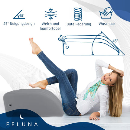 Ergonomic wedge pillow for sleeping, inflatable orthopedic leg elevation for relief of leg and back pain, leg support pillow for knee, foot and ankle after surgery (grey)