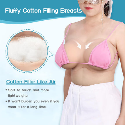 Vnmcry Silicone Breast Forms Realistic Crossdresser V-Neck Silicone Boobs Cotton Filled Strapless False Breast Forms for Transgender Breast Prosthesis (Light Skin - B Cup Size S)