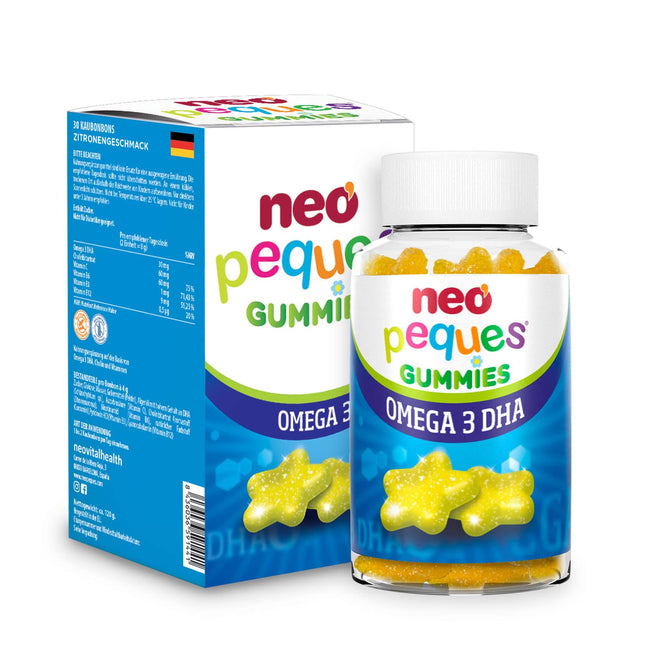 NEO PEQUES Peques | Omega 3 and DHA Gummies for Children | Lemon Flavor | 30 Units | Promotes Memory | Gummies with Choline and B Vitamins | For Children 3 Years and Older