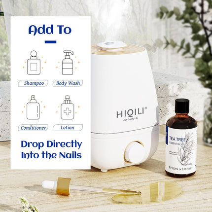 HIQILI 100ml Tea Tree Oil, 100% Pure Natural Tea Tree Oil for Diffuser, Pimples, Skin, Nails, Includes Travel Bottle