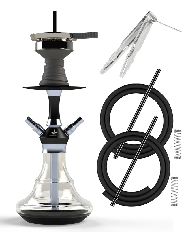 NOBLE HOOKAH Shisha Set Small Shisha Mini Shisha to go with high-quality accessories - hand-blown bottle 2 hoses