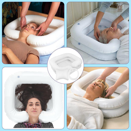 Hair wash basin for bedridden patients, hair washing for bedridden patients, inflatable hair wash basin for washing in bed, mobile shampoo basin with 1M drain hose, hair wash basin for postoperative patients