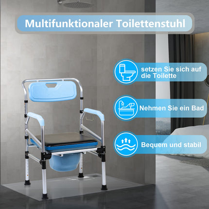 Ikodm height-adjustable toilet chair with anti-slip seat and bucket, load capacity up to 160 kg, for seniors and disabled people, etc.