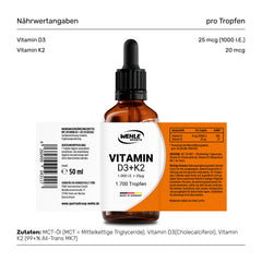 Vitamin D3 K2 Drops High Dose [1000 IU] - Vit D3 K2 High Dose - Vitamin D K2 - Vitamin D3 K2 Oil - Vitamin D3 K2 1000 IU - 50ml 1700 Drops - Highly Bioavailable - LABORATORY TESTED Wehle Sports®