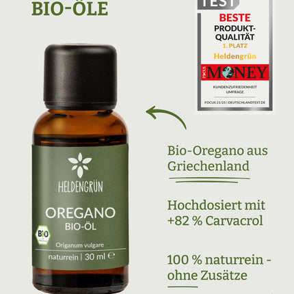 Heldengrün® ORGANIC Oregano Oil [HIGH DOSE] with +82% Carvacrol - Certified food for oral use - Organic Oregano Oil from Greece - Oregano Oil