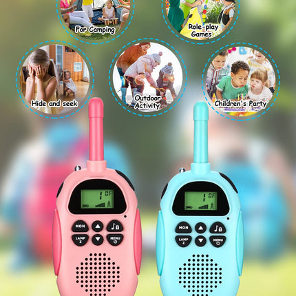 2 Pack Walkie Talkies for Kids, Rechargeable Walkie Talkies, 22-Channel Children's Radio Toys for Boys and Girls, Outdoor Adventures, Camping, Hiking - Pink and Blue