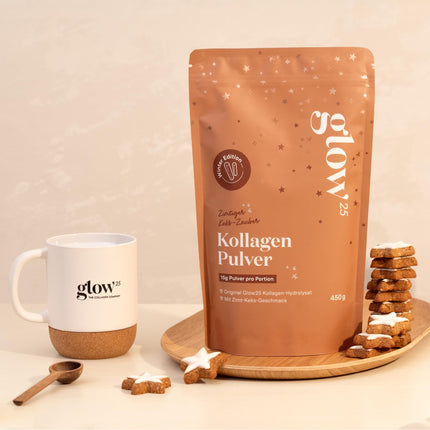 Glow25® Collagen Powder Cinnamon Cookie [450g] - Collagen Hydrolysate - Peptides Type 1 and 3 - Good Solubility