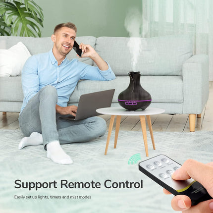 Aroma Diffuser, 600 ML with 8 Essential Oils, Bedroom Humidifier, Humidifier with Remote Control, 4 Timers, Automatic Waterless Shut-off for Large Rooms