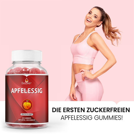 BeLive Apple Cider Vinegar Gummies - 60 pieces, sugar-free, support detoxification, cleansing, and digestion. Delicious, vegan, keto-friendly, non-GMO, and gluten-free.
