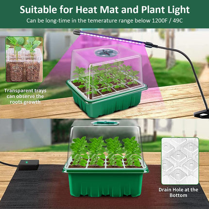 Verdenu Indoor Greenhouse Propagator, 6 Pieces Raised Mini Greenhouse Propagation Set 7 Garden Tool Set Propagation Tray with Lid and Ventilation for Seedling Plant