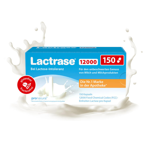 pro natura Lactrase 12000 – 150 Lactase Capsules for lactose intolerance, for the carefree enjoyment of milk and dairy products