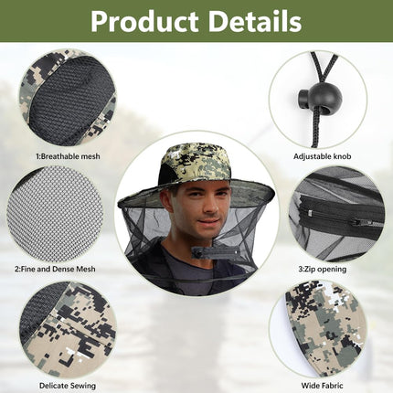 AOGOE Head Net Face Mesh Head Cover, Hat with Mosquito Net, Mosquito Head Net Head Protection Net for Optimal Visibility, Washable, Mosquito Net Hat for Outdoor Lovers, Climbing, Fishing, Beekeeping (Khaki)