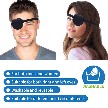 RIKEYO 2-Pack Black Medical Eye Patches for Adults and Children, 3D Adjustable Eye Patch for Right or Left Eye, Pirate Costume Eye Patch