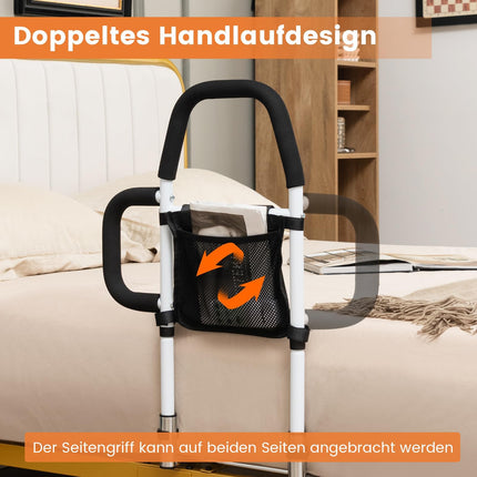 COSTWAY Bed Rail, Bed Rail for Adults, Bedside Guard with 2 Handrails &amp; Bag &amp; Fastening Strap, up to 136 kg, Side Protection, Bed Handle, Bed Railing, Protective Railing for Elderly Pregnant Women, Silver