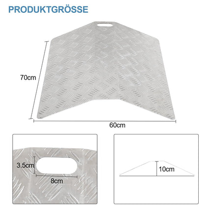 Vigevee door threshold ramp, wheelchair ramp made of aluminum, wheelchair ramp, load capacity 270 kg, threshold ramp, threshold bridge, non-slip, portable with handles (60 x 70 x 10 cm)