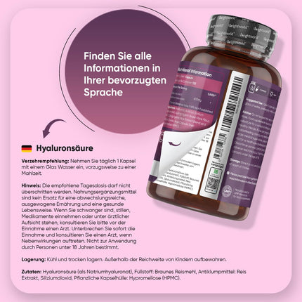 Hyaluronic Acid Capsules - 600mg per Capsule - 120 Vegan Hyaluronic Capsules - 4 Month Supply - Molecule Size (500-700 KDA) - Hyaluronic Acid - Serum Alternative - WeightWorld