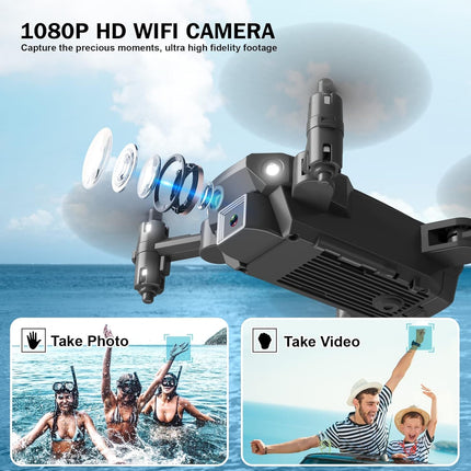 Wipkviey T25 Drone with 1080p Camera, Foldable Mini Drones for Beginners and Adults, FPV RC Quadcopter with 2 Batteries, WiFi Transmission, Headless Mode, Gravity Control