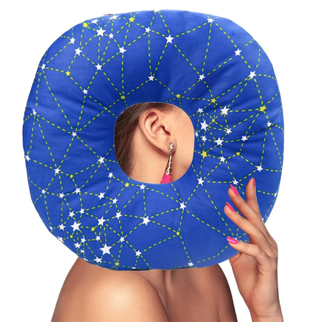 GOMETY Piercing Pillow with Hole, Donut Pillow for Ear Pain Ear Pillow against Ear Pain Sleeping Ring for Side Sleepers to Relieve Ear Pain Ear Care Pillow Ear Piercing Accessory Blue