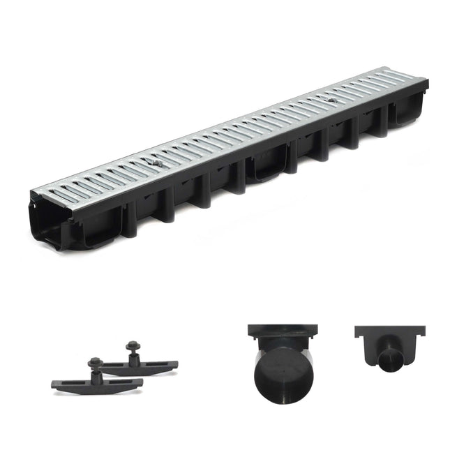 1m drainage channel patio channel steel grate galvanized complete SET, System A15 98mm
